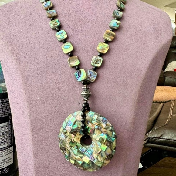 Vintage Sterling Silver Abalone Necklace - Picture 4 of 4